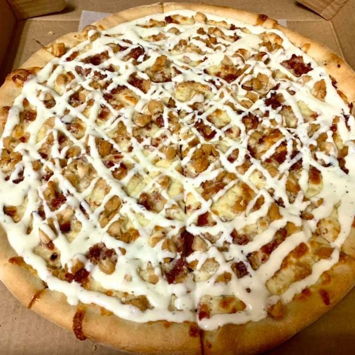 Chicken Bacon Ranch (White) Pizza.
