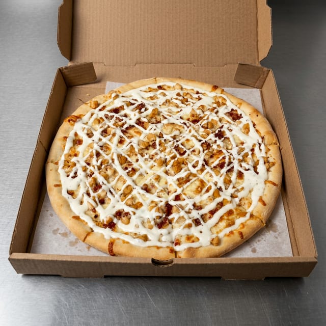 Chicken Bacon Ranch (White) Pizza.